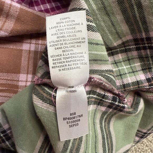 BP NEW RETRO 90S COTTON PLAID PATCHWORK FLANNEL PINK GREEN MEDIUM - Picture 8 of 9